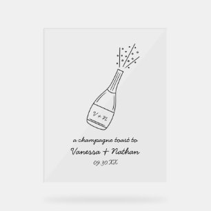 Bubbly Popping Champagne Bottle Whimsical Wedding Acrylic Sign