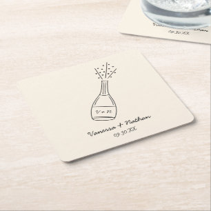 Bubbly Popping Champagne Bottle Whimsical Wedding Square Paper Coaster