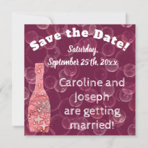 Bubbly Rose Champagne Bottle & Stars Invitation