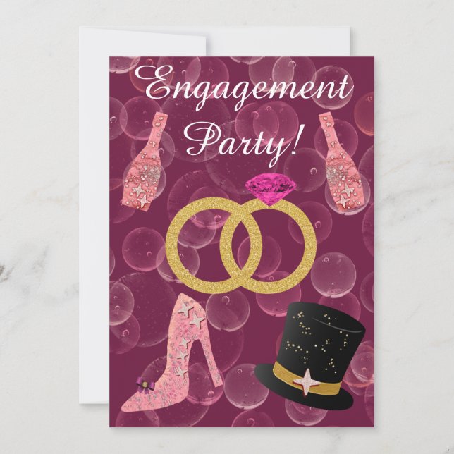 Bubbly Rose Champagne Engagement Party Invitation (Front)