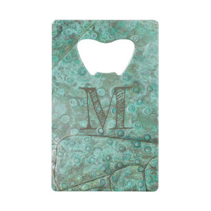 Bubbly Verdigris Bronze Custom Monogram Credit Card Bottle Opener