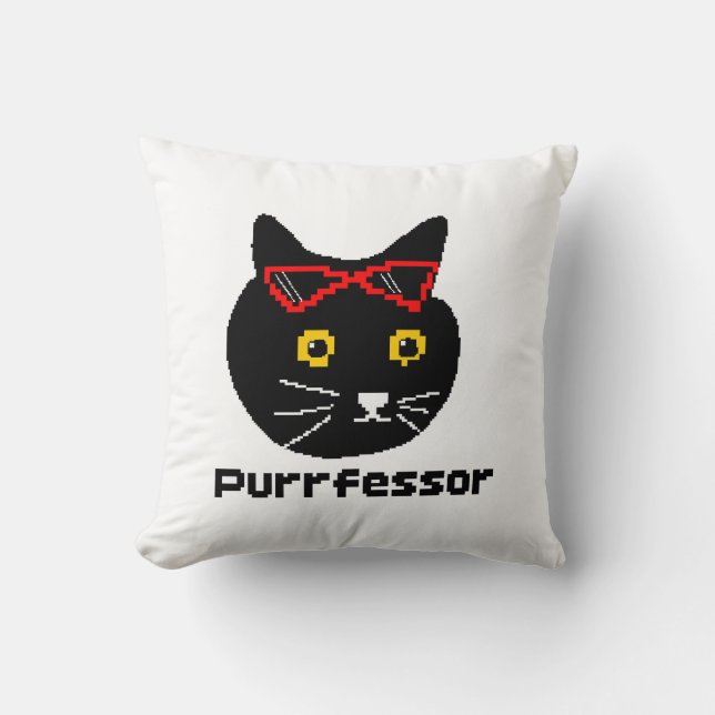 BubblyCuddle Purrfessor Cat Throw Pillow (Front)