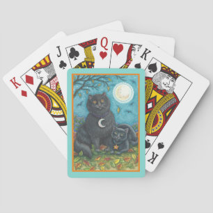 BUBO & PYEWACKET BLACK CATS, HALLOWEEN FOLK ART PLAYING CARDS