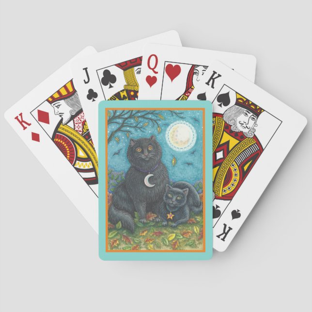 BUBO & PYEWACKET BLACK CATS, HALLOWEEN FOLK ART PLAYING CARDS (Back)