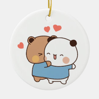 bubu and dudu Milk and Mocha Bears Kawaii couple Ceramic Ornament