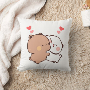 Bubu and Dudu, Panda And Brownie Bear Couple Throw Pillow