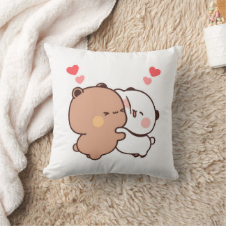 Bubu and Dudu, Panda And Brownie Bear Couple Throw Pillow