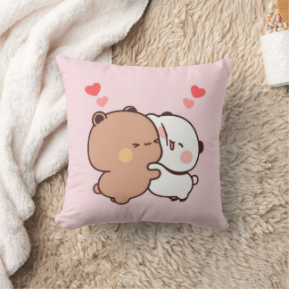 Bubu and Dudu, Panda And Brownie Bear Couple Throw Pillow