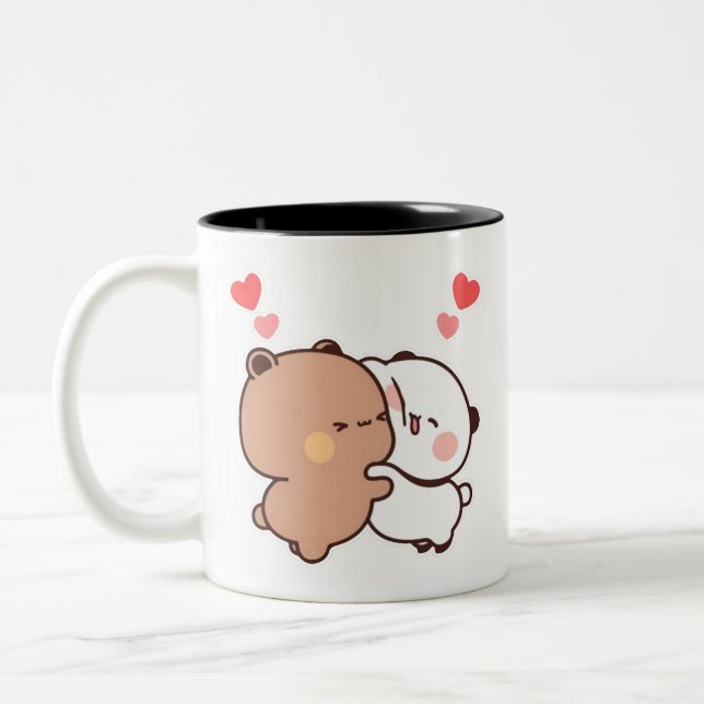 Bubu and Dudu, Panda And Brownie Bear Couple Two-Tone Coffee Mug (Left)