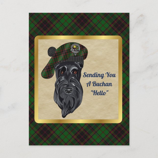 Buchan Clan Badge & Tartan Postcard (Front)