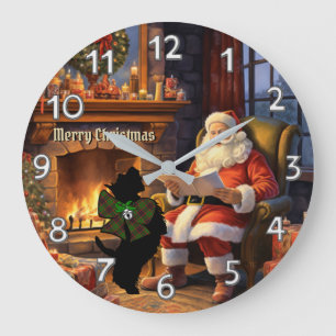 Buchan Scottie Dog & Santa Personalized Xmas Large Clock
