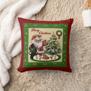 Buchan Scottie & Santa Christmas Throw Pillow