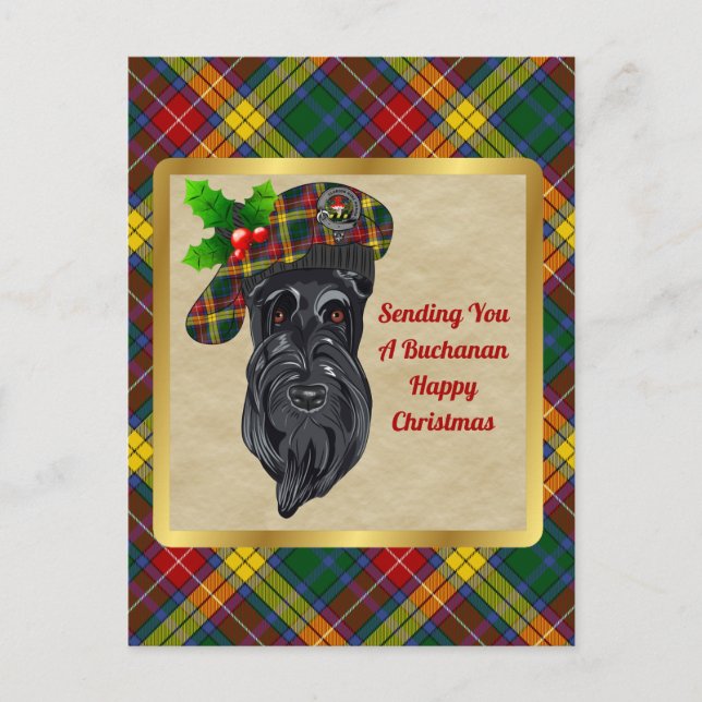 Buchanan Clan Badge & Tartan Christmas Postcard (Front)