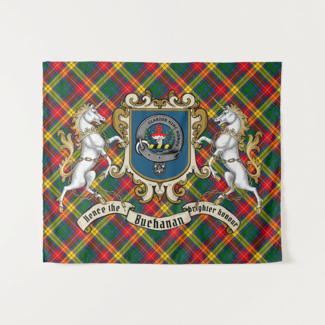Buchanan  Clan Badge & Unicorns w/Tartan  Tapestry (Front (Horizontal))