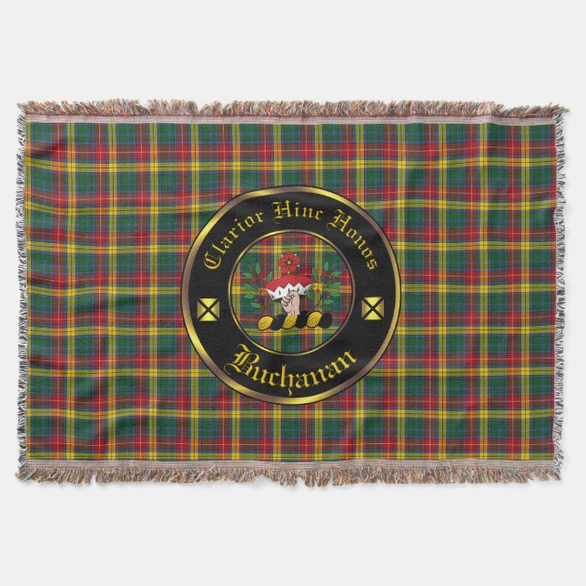 Buchanan Clan Crest & Tartan Throw Blanket (Front)