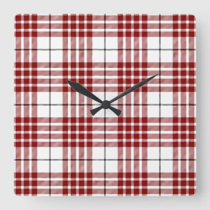 Buchanan clan tartan red white plaid square wall clock