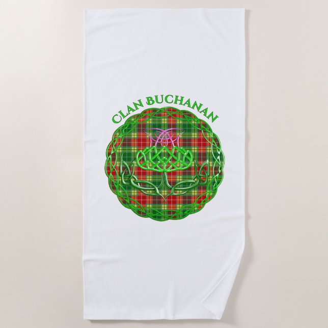 Buchanan Scottish Tartan Celtic Thistle Beach Towel (Front)