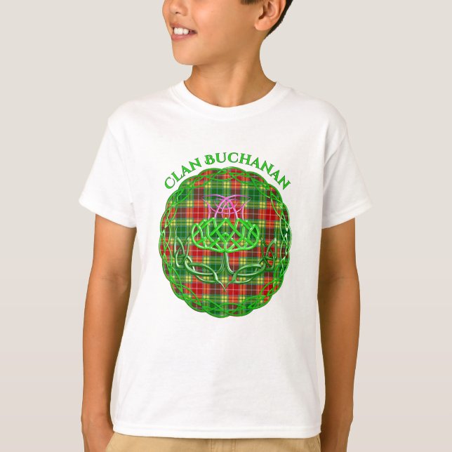 Buchanan Scottish Tartan Celtic Thistle T-Shirt (Front)