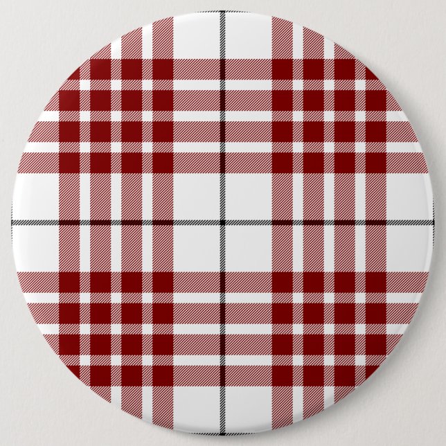 Buchanan tartan red white plaid 6 inch round button (Front)