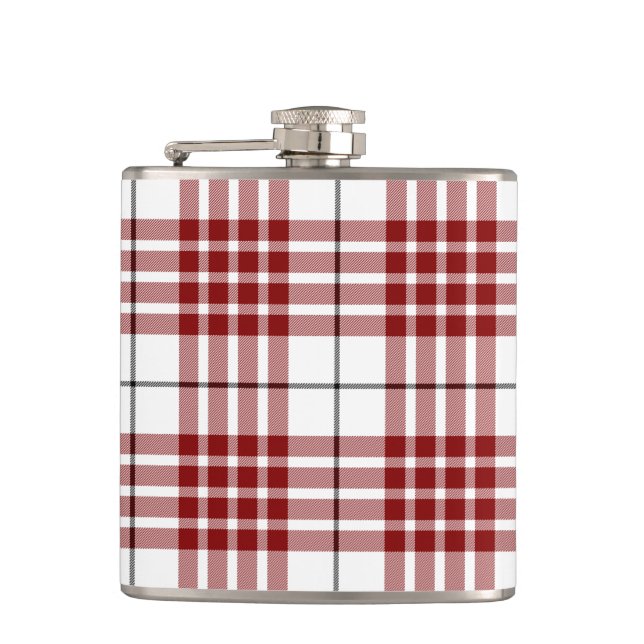 Buchanan tartan red white plaid hip flask (Front)