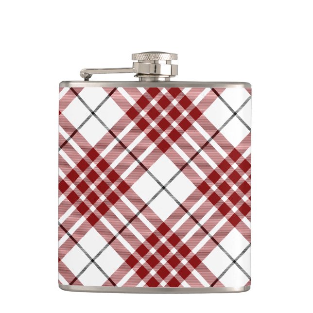 Buchanan tartan red white plaid hip flask (Front)