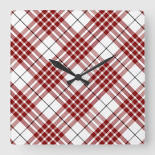 Buchanan tartan red white plaid square wall clock
