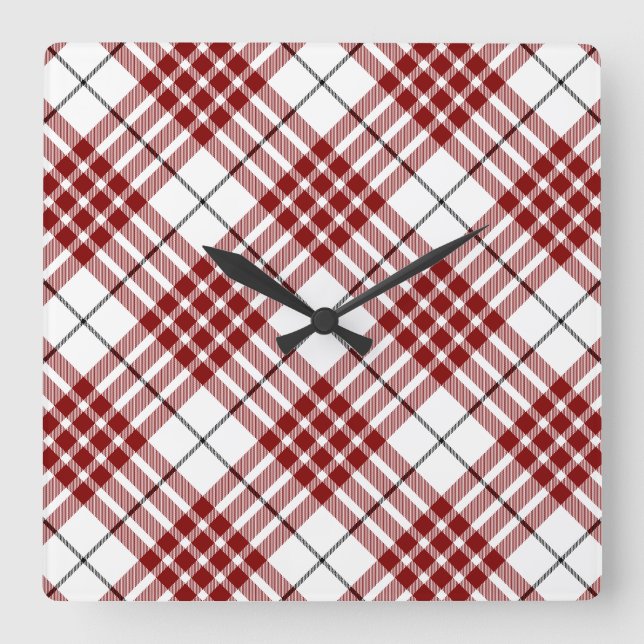 Buchanan tartan red white plaid square wall clock (Front)