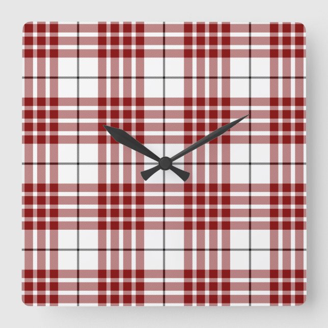 Buchanan tartan red white plaid square wall clock (Front)