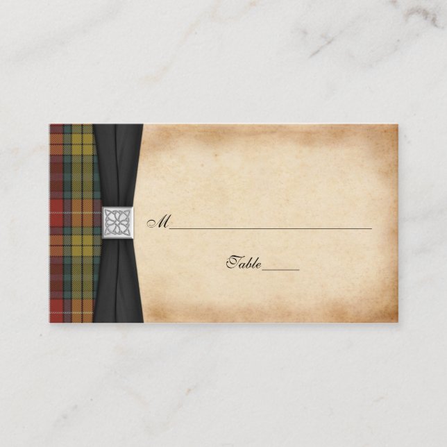 Buchanan Weathered Tartan Wedding Place Cards 2 (Front)