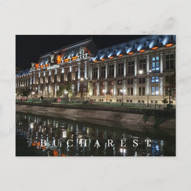 Bucharest Palace of Justice at night view postcard (Front)