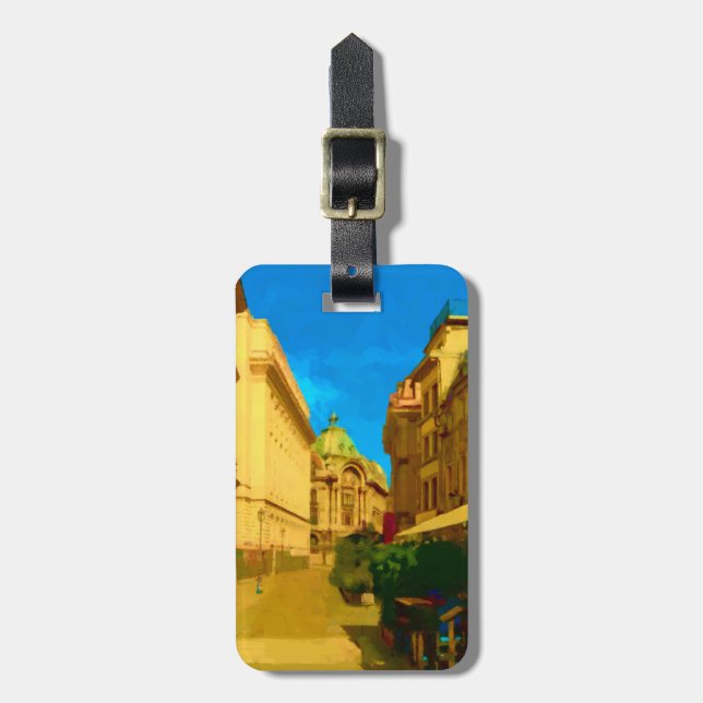 Bucharest Pallace Digital Painting Art Print Luggage Tag (Front Vertical)