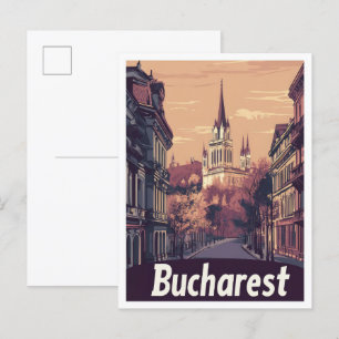 Bucharest Romania Art Vintage Travel Illustration Postcard