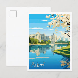 Bucharest Romania Art vintage travel illustration Postcard