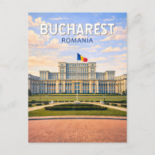 Bucharest Romania Illustration Travel Art Vintage Postcard