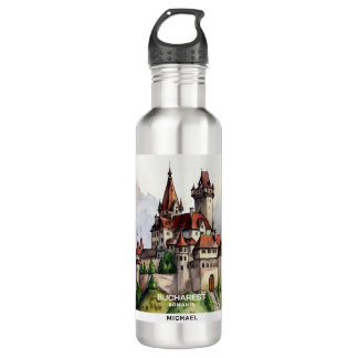 Bucharest Romania | Old Town Watercolor Art 710 Ml Water Bottle