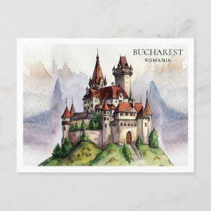 Bucharest Romania Old Town Watercolor Art Holiday Postcard