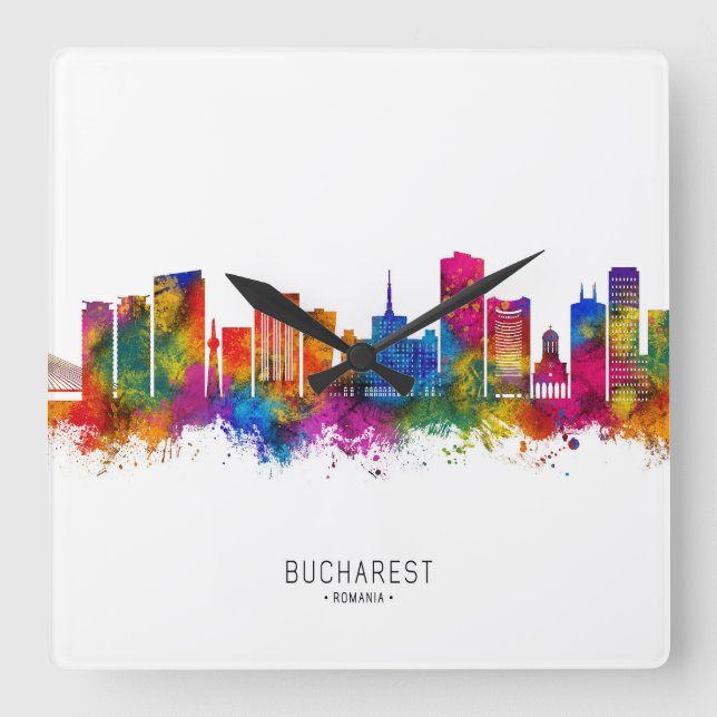 Bucharest Romania Skyline Square Wall Clock (Front)