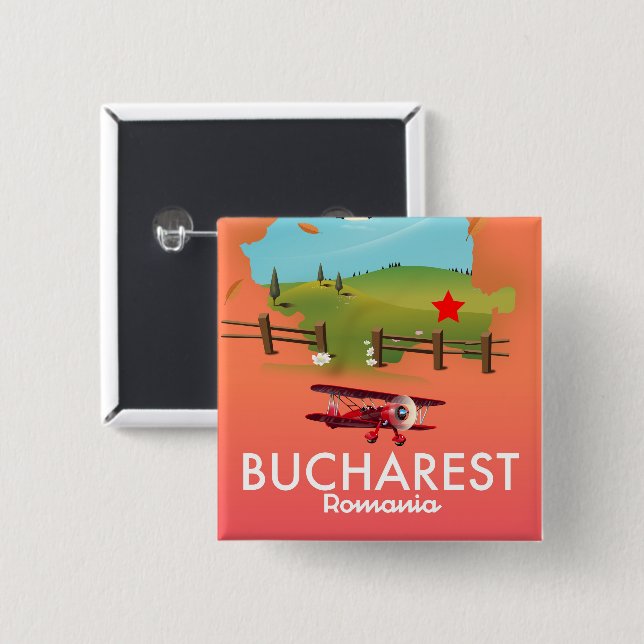 Bucharest Romania vacation map 2 Inch Square Button (Front & Back)