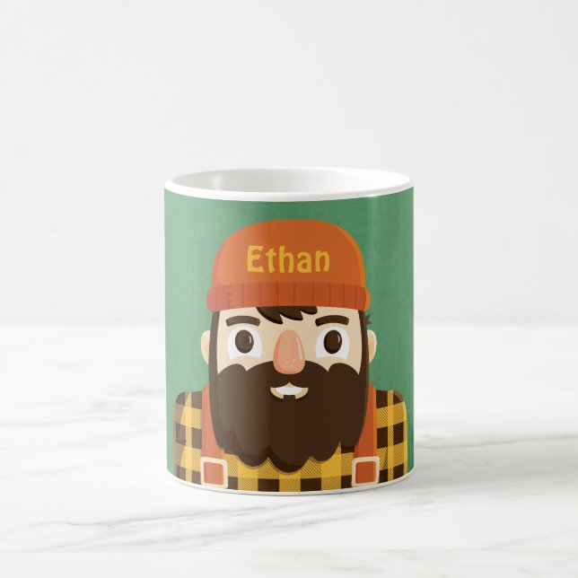 Bûcheron mignon de barbe dans la tasse jaune de (Centre)