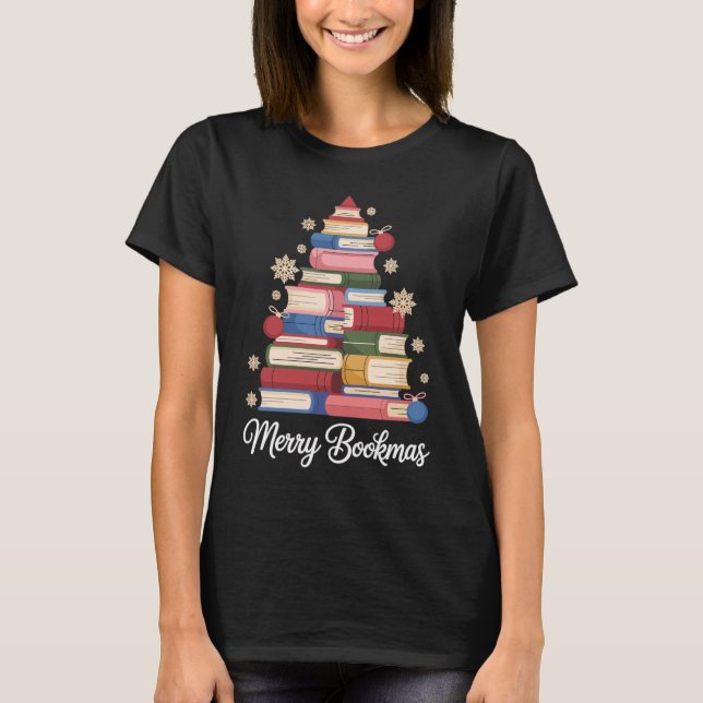 Bücherstapel Weihnachtsbaum für Leseratten T-Shirt (Front)