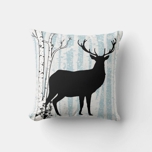 Buck and Doe Deer Birch Forest Throw Pillow (Front)