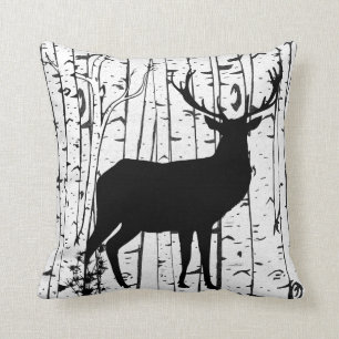Buck and Doe Deer Birch Forest Throw Pillow