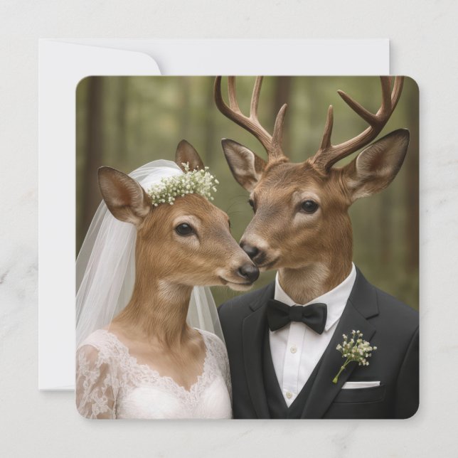 Buck and Doe Deer Wedding In Forest Invitation (Front)