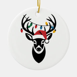 Buck Antlers Christmas Hunting Santa Hunter Ceramic Ornament