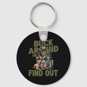 Buck Around And Find Out Funny Trump Camo Hunting  Keychain