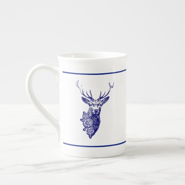 Buck & Buds  BOHO Deer Navy Bone China Mug (Left)
