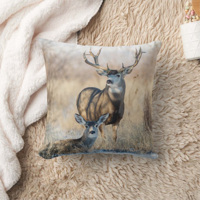 Buck Couple | Mule Deer Throw Pillow (Blanket)