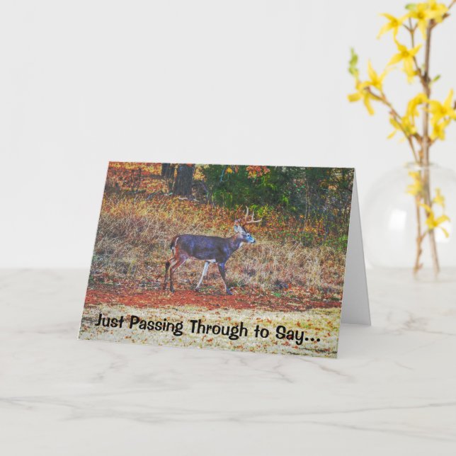 Buck Deer Art Pun Funny Birthday Card (Yellow Flower)