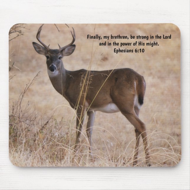 Buck Deer Faith Strong Bible Verse Mouse Pad (Front)