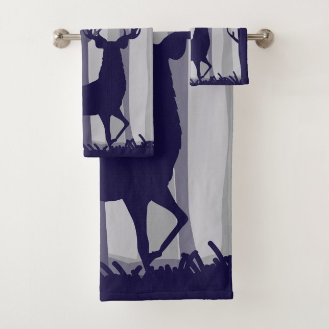 Buck Deer Foggy Forest Scene Bath Towel Set (Insitu)